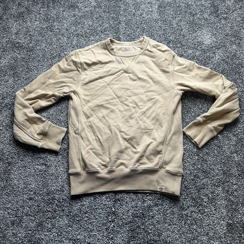Wallace & Barnes Sweatshirt Mens S Beige Pullover Crew Neck Fleece Logo Pockets